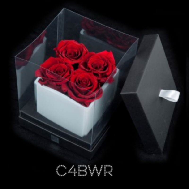 Relaxdays Boîte à roses ronde, 4 roses, Bac à roses noir, conservable 10  ans, Idée cadeau, rouge